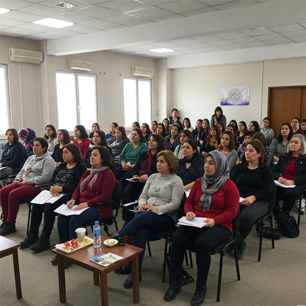 Görünürlük Atölyesi için salonda toplanan kadınlar