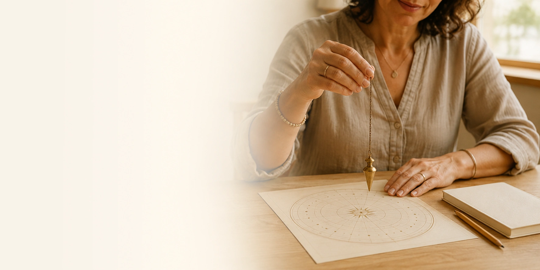 Spiritüel Dowsing Eğitimi için sarkaç ve çalışma haritası